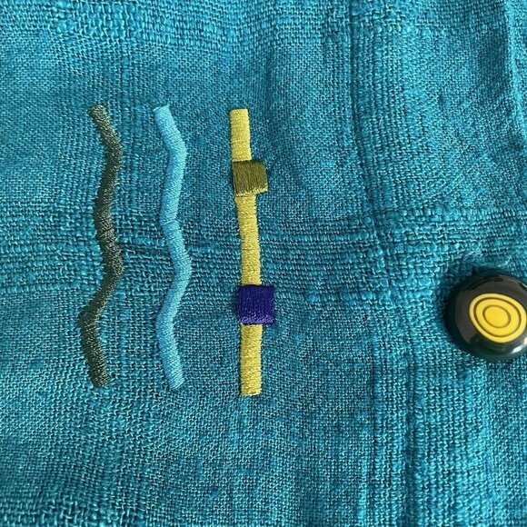 Nino Wong California Top XL Lagenlook Art To Wear Embroidered Linen Blen - Picture 10 of 16